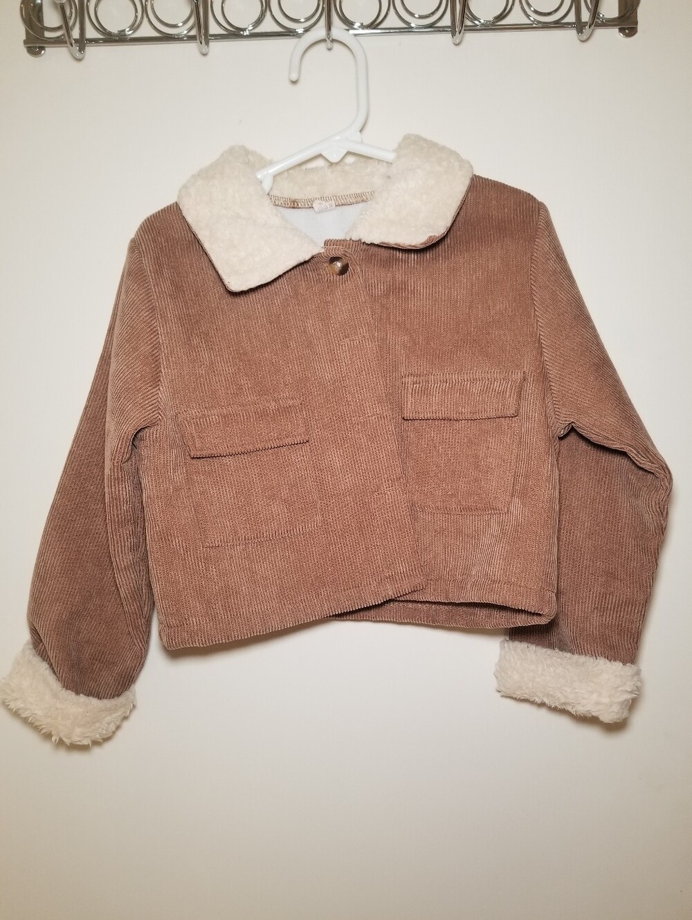 Size 2t-3t Kids Corduroy Sherpa Collar Jacket - Taupe